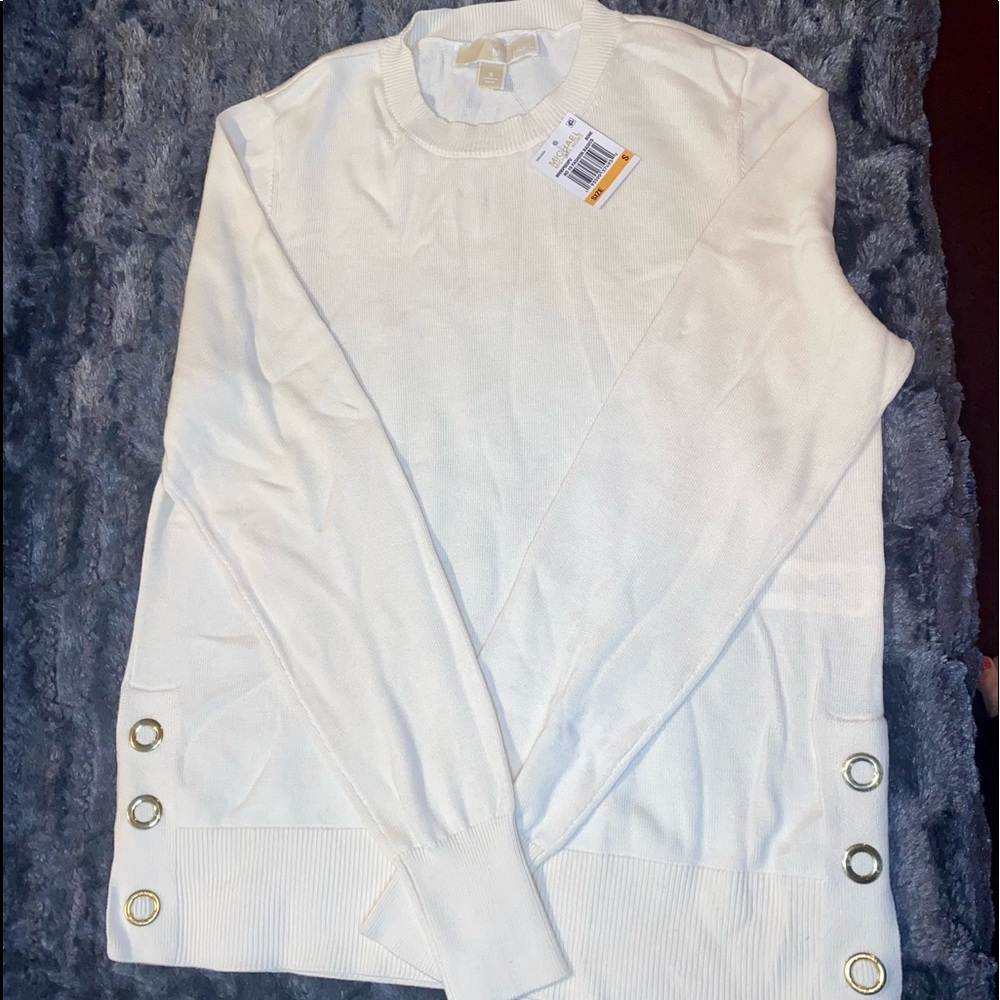 New! Michael Kors Womens Ribbed Snap Hem Pullover Sweater in color Bone